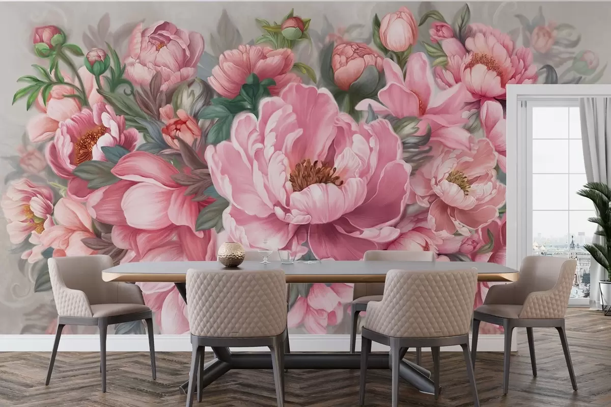 Murales de pared Flores grandes de color rosa w01966 murales de pared Flores grandes de color rosa w01966