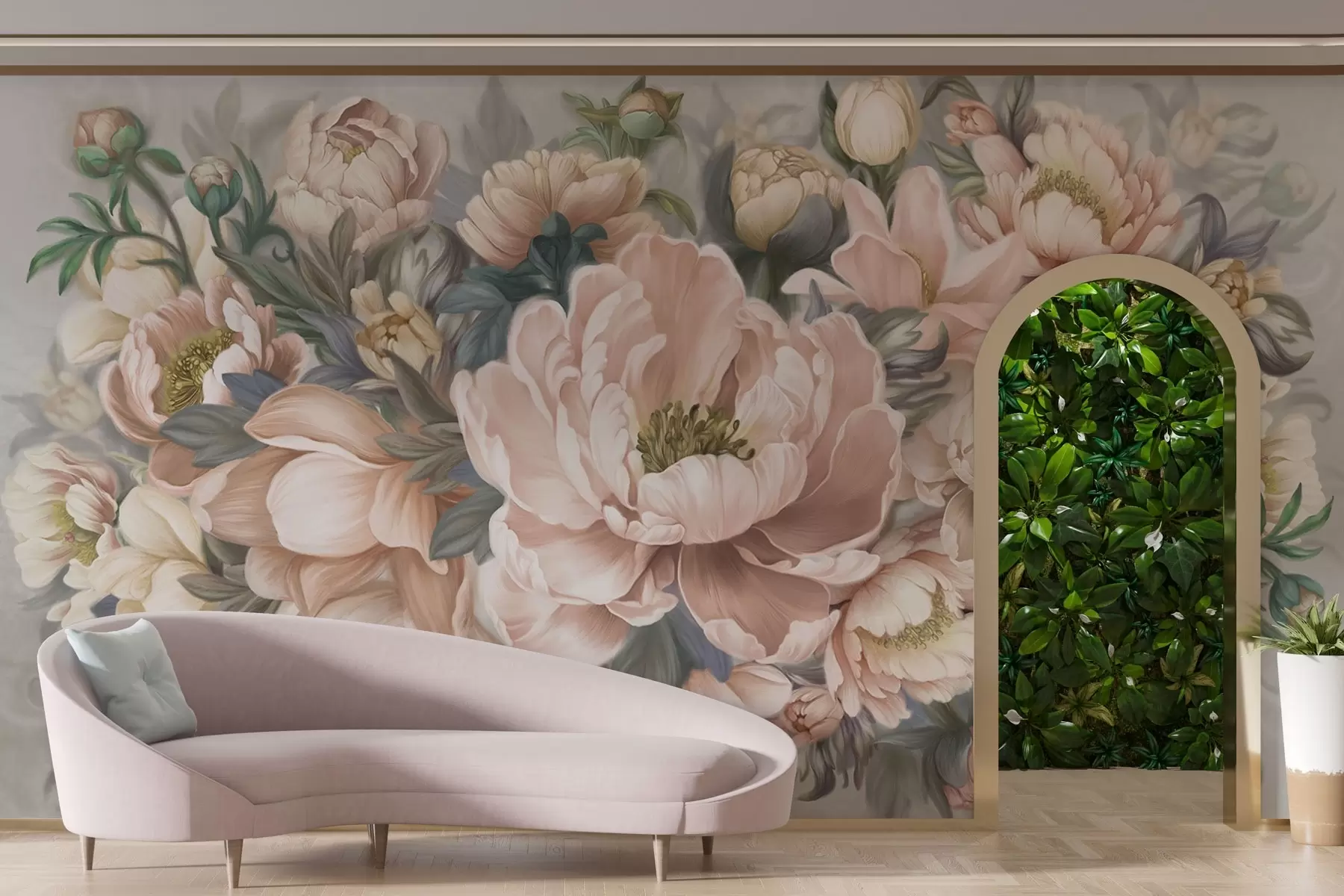 murales de pared Flores grandes de color beige empolvado w01966v2