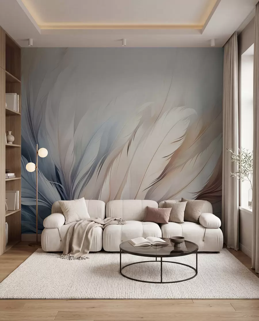 murales de pared Delicadas plumas en colores pastel w01973