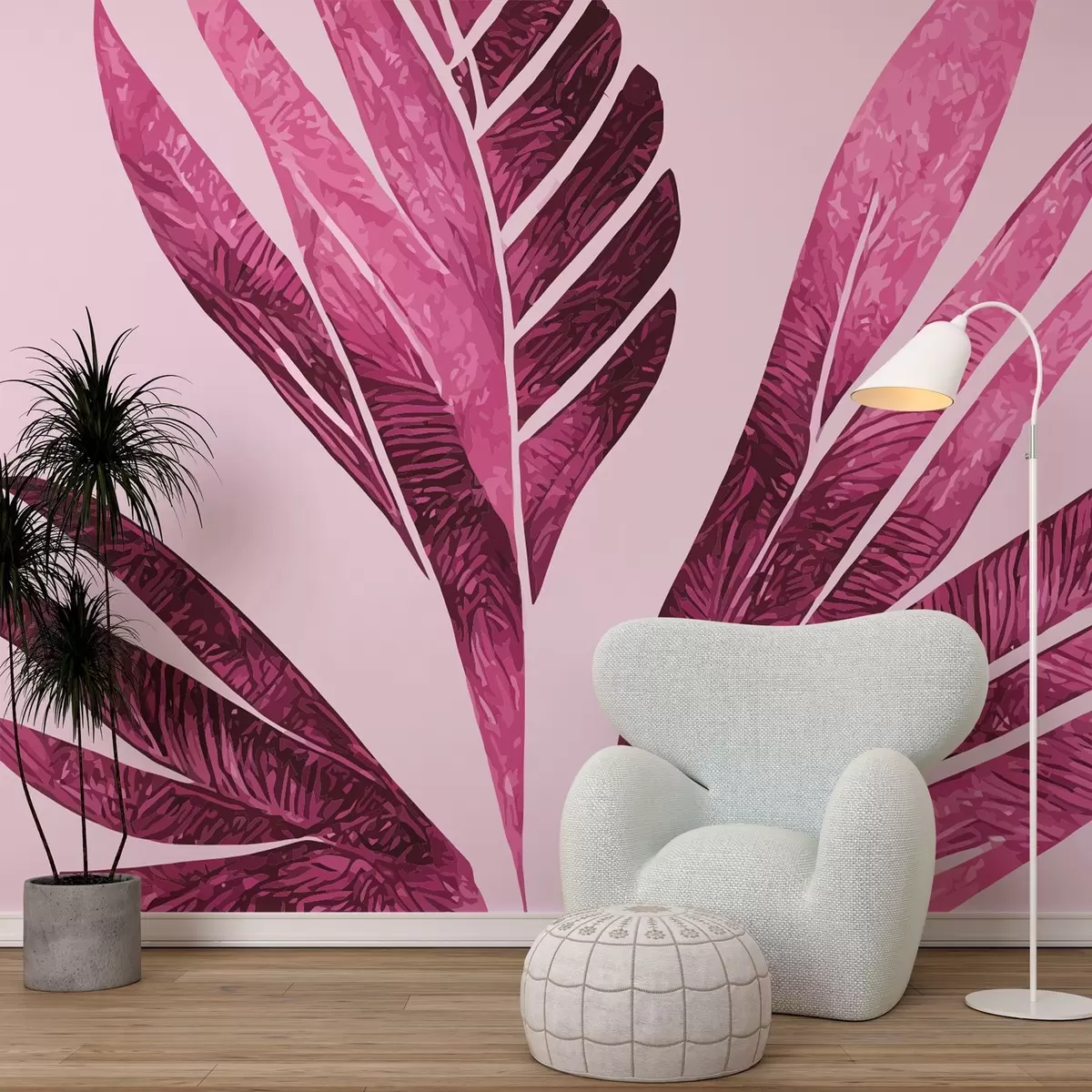 Murales de pared hojas enormes de color rosa brillante w02018 murales de pared hojas enormes de color rosa brillante w02018
