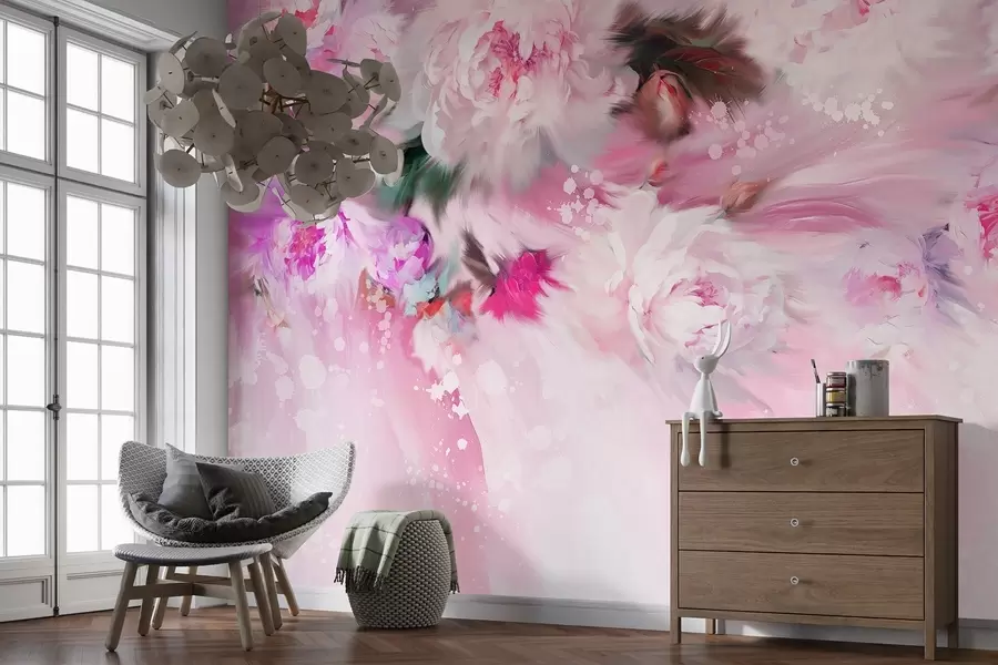 Murales de pared Peonías acrílicas, pinceladas, florales, suaves colores rosa pastel w02021v1 murales de pared Peonías acrílicas, pinceladas, florales, suaves colores rosa pastel w02021v1