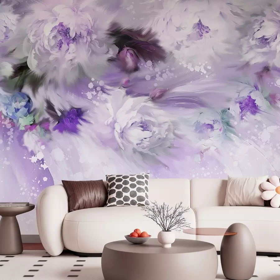 Murales de pared Acrílico peonías, pinceladas, floral, colores pastel púrpura suave w02021v3 murales de pared Acrílico peonías, pinceladas, floral, colores pastel púrpura suave w02021v3