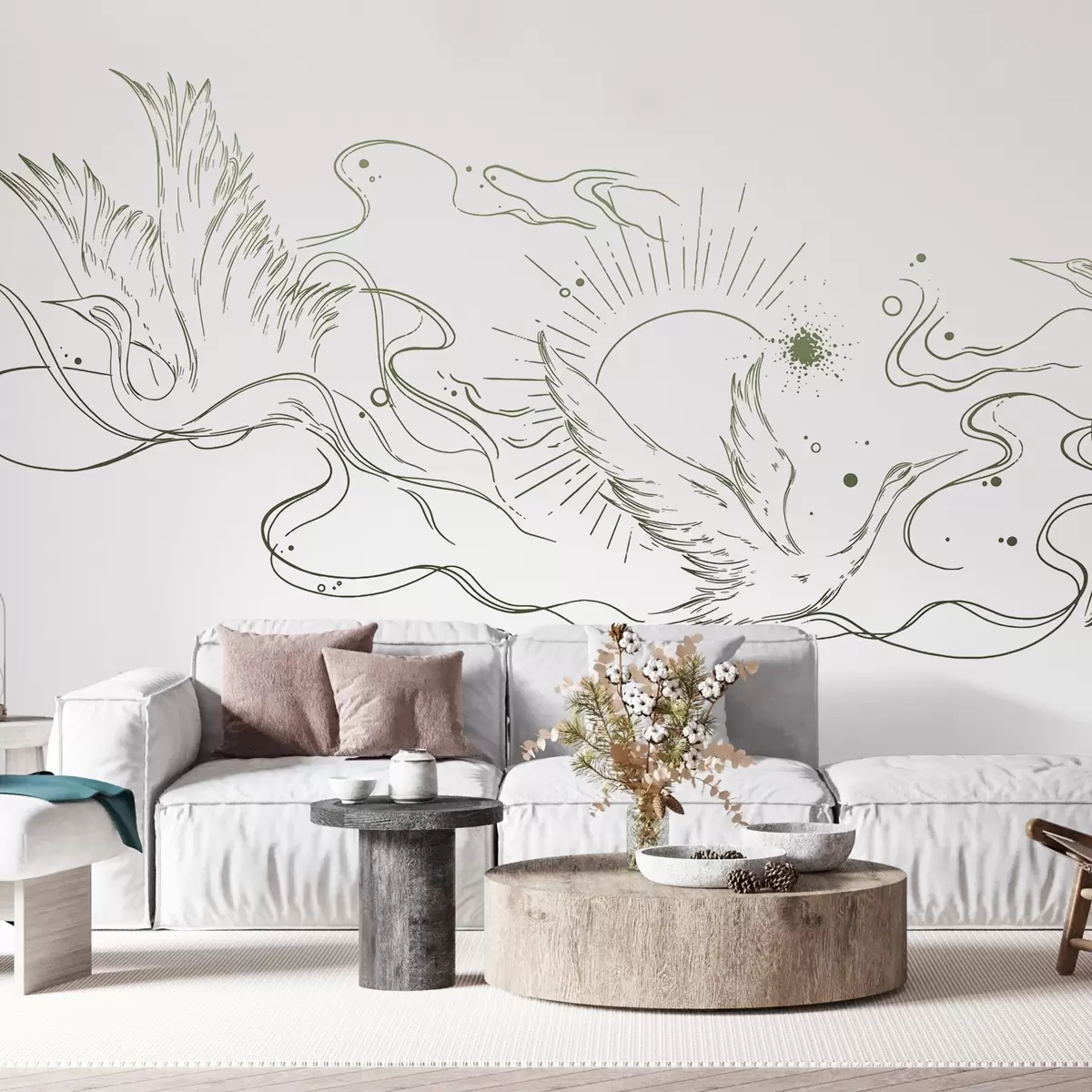 Murales de pared Pájaros voladores, dibujo lineal, minimalismo, paleta de colores grises w02022v1 murales de pared Pájaros voladores, dibujo lineal, minimalismo, paleta de colores grises w02022v1