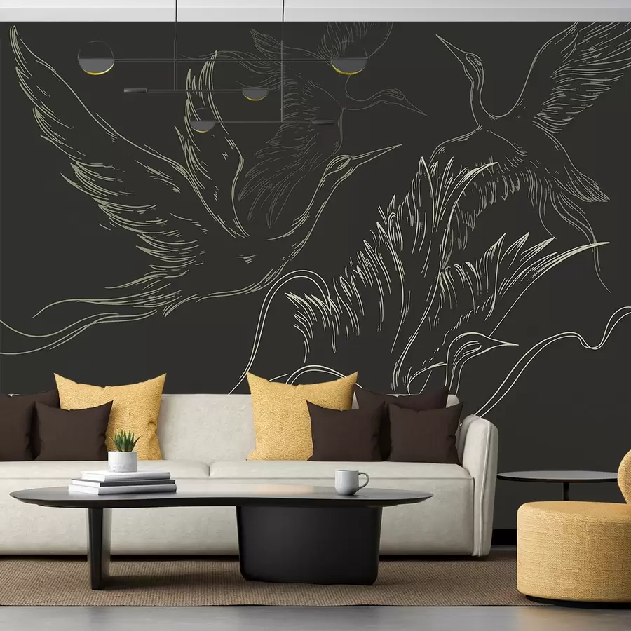 Murales de pared Pájaros volando, minimalismo, arte lineal, naturaleza, fondo oscuro w02061v3 murales de pared Pájaros volando, minimalismo, arte lineal, naturaleza, fondo oscuro w02061v3