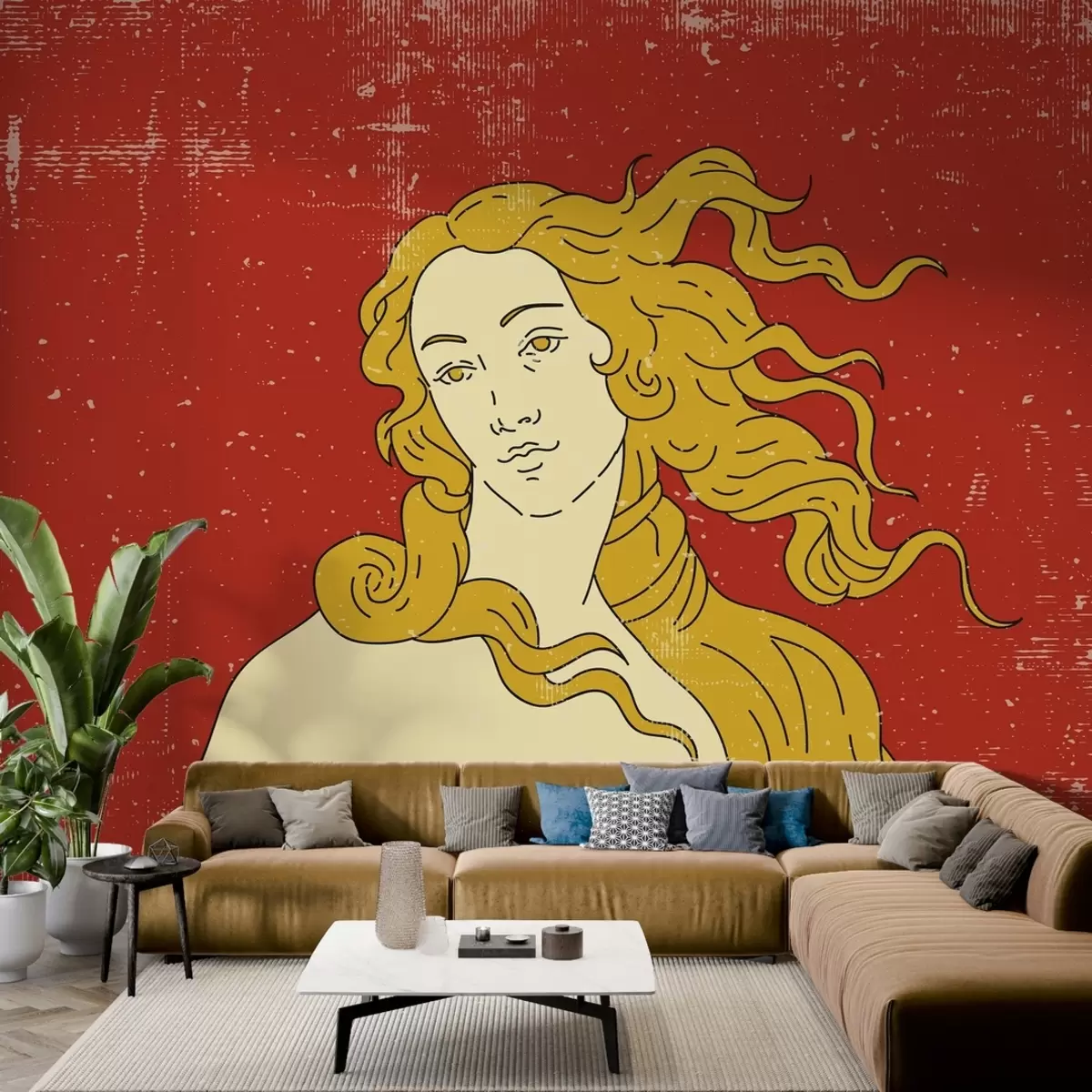 murales de pared Venus con textura retro sobre fondo rojo w02054v1