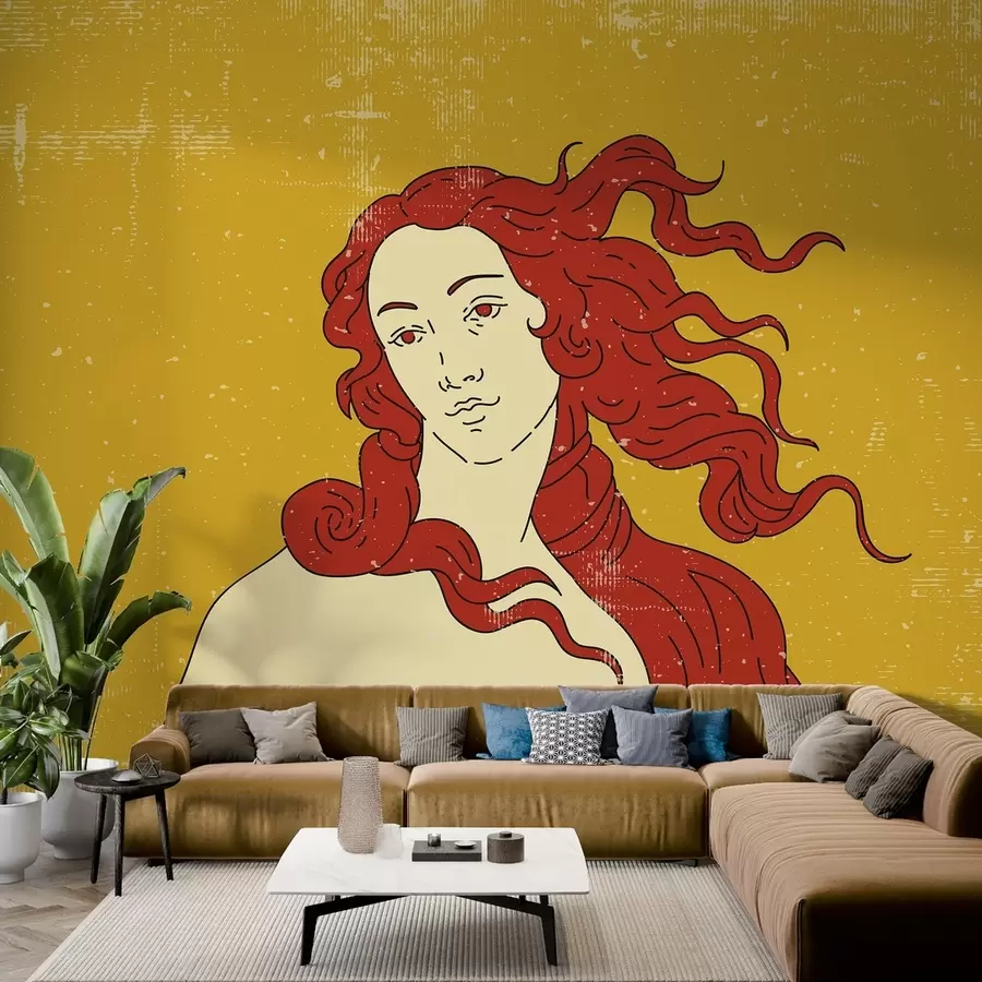 Murales de pared Venus con textura retro sobre fondo amarillo w02054v2 murales de pared Venus con textura retro sobre fondo amarillo w02054v2