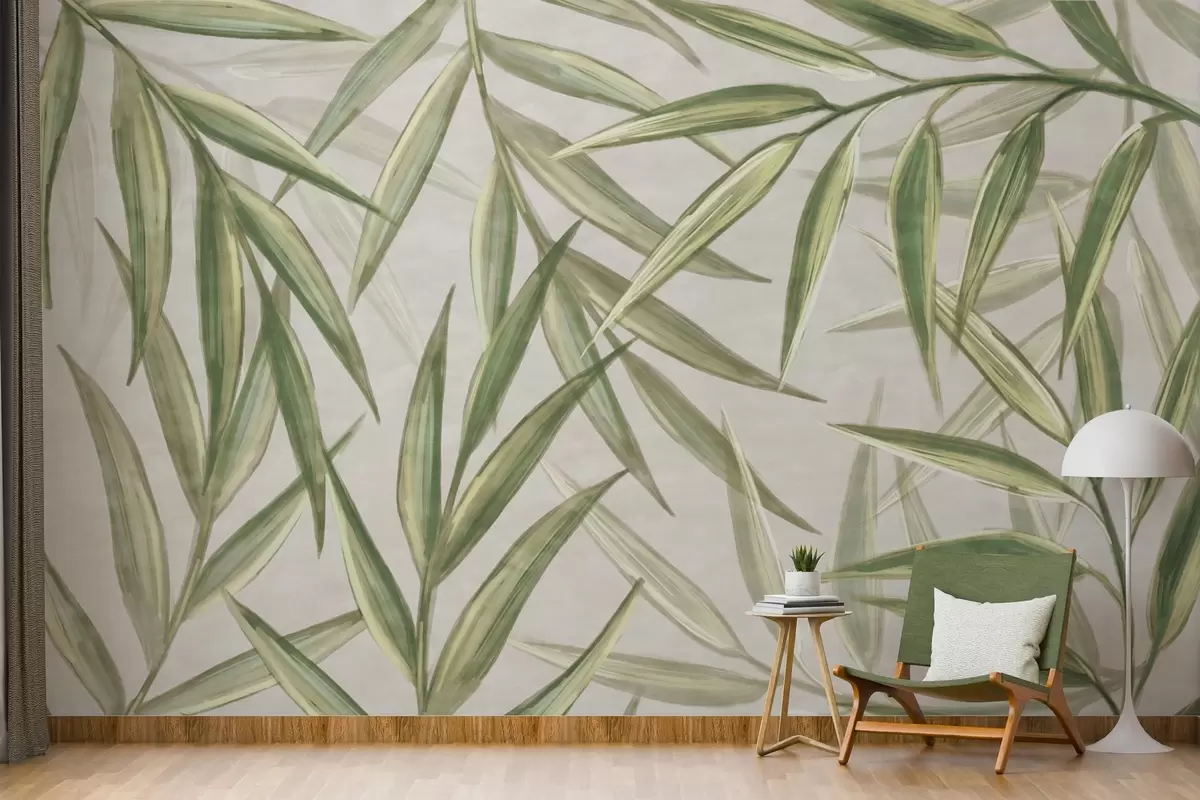 murales de pared Hojas exuberantes en suaves tonos de acuarela w00236