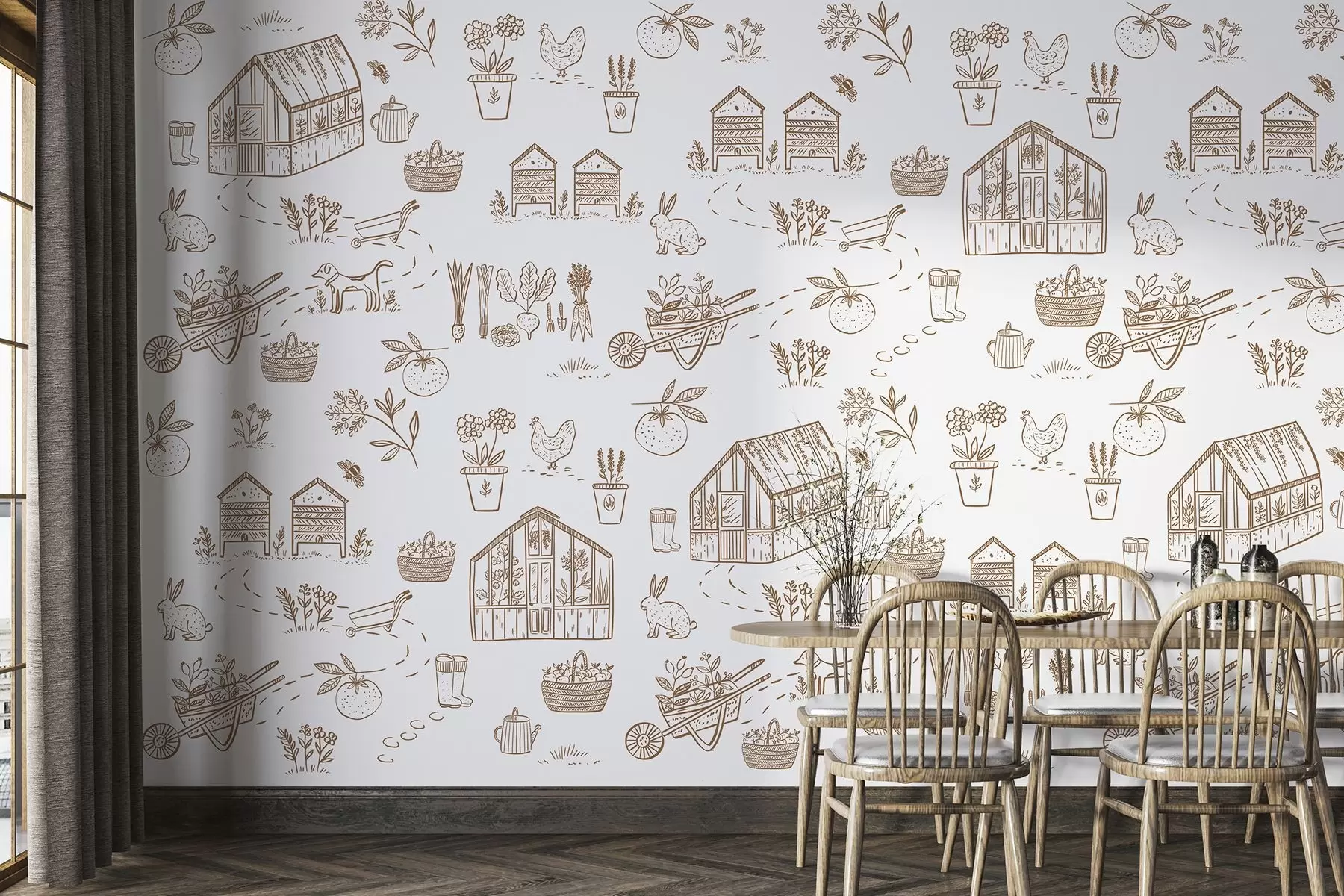 murales de pared Caprichosas escenas de jardín en tonos suaves w00254v1