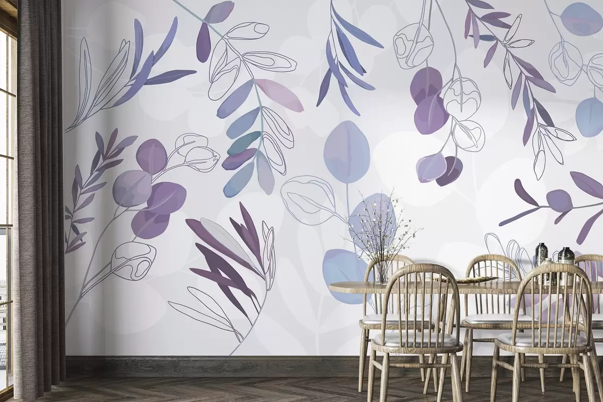 Murales de pared Follaje delicado en colores suaves w00409v2 murales de pared Follaje delicado en colores suaves w00409v2