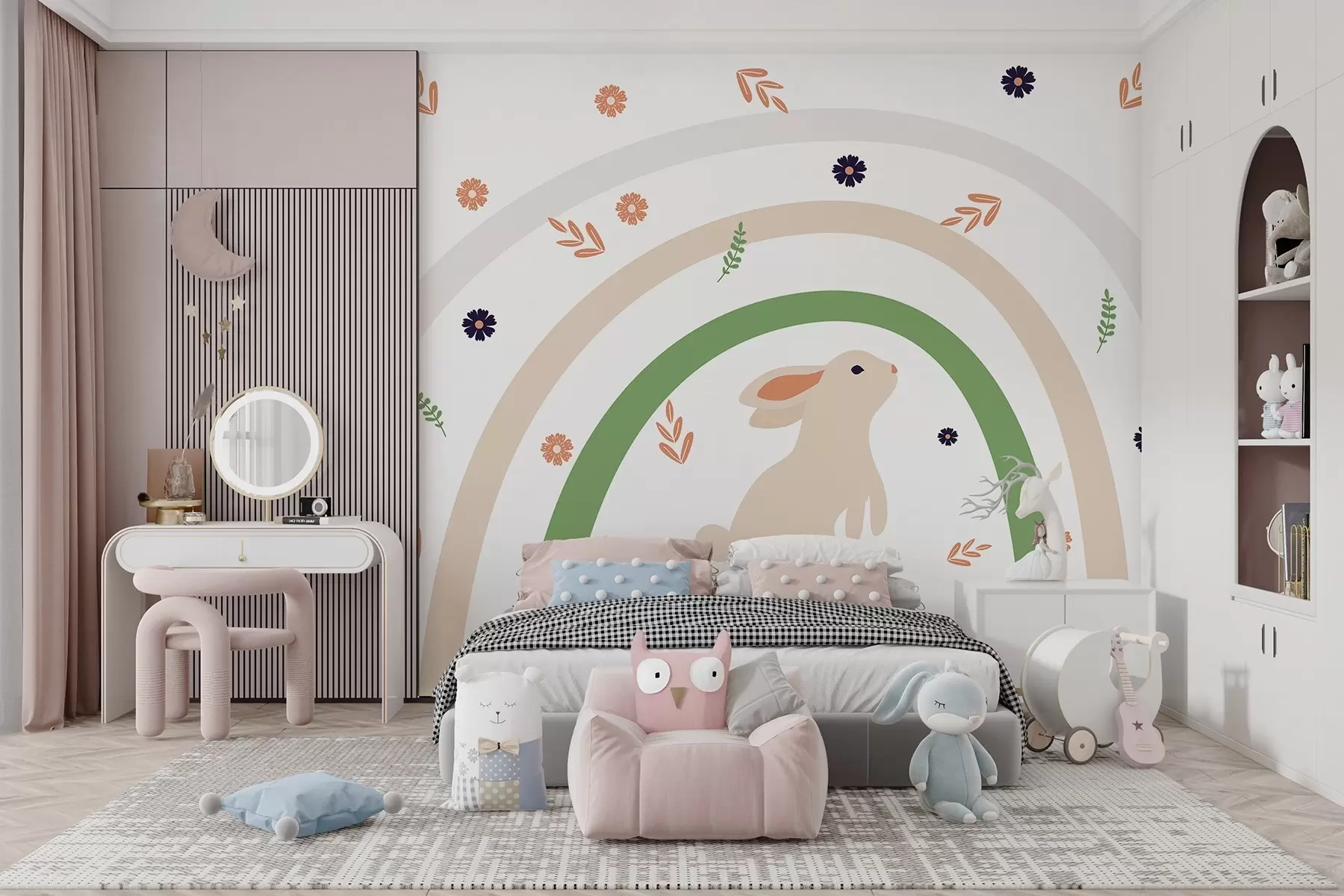 murales de pared Curioso conejo bajo un arco de colores w00485v1