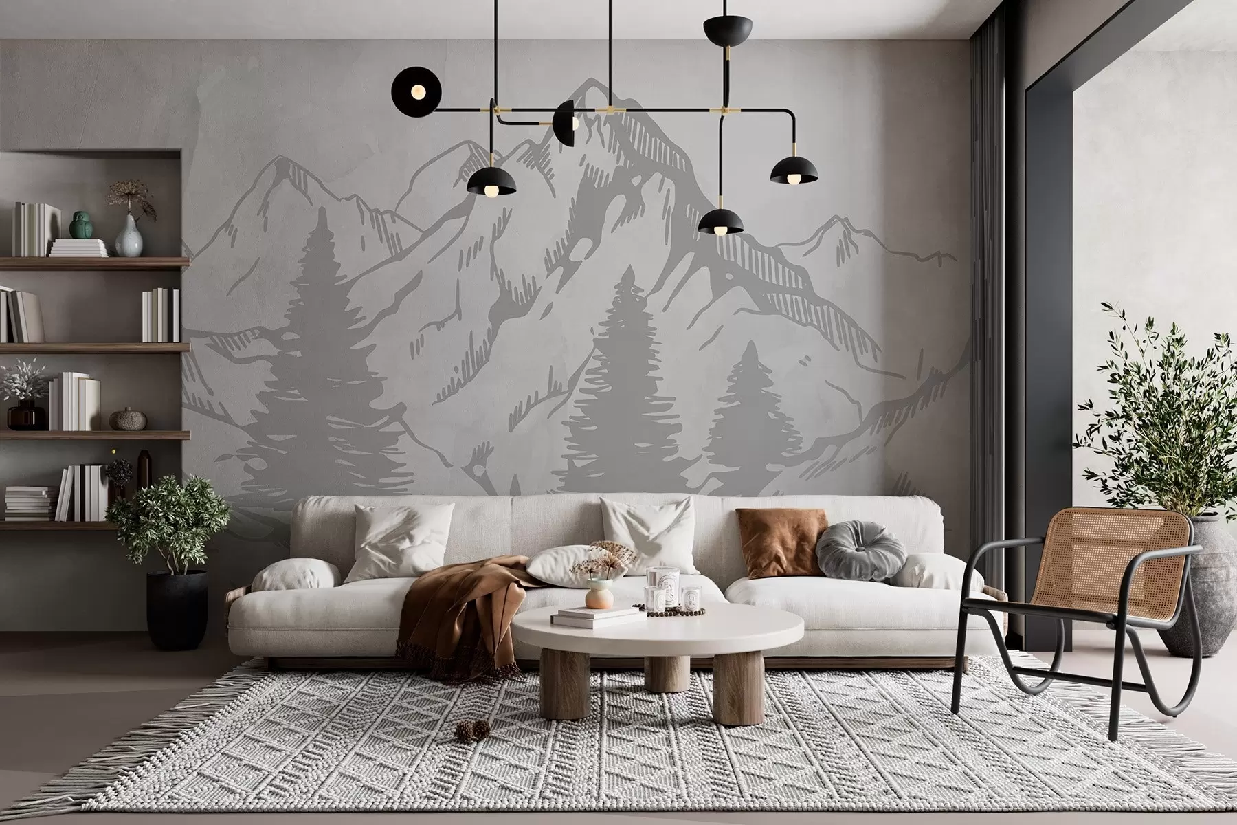 murales de pared Majestuosas montañas en serenos tonos grises w00665v1