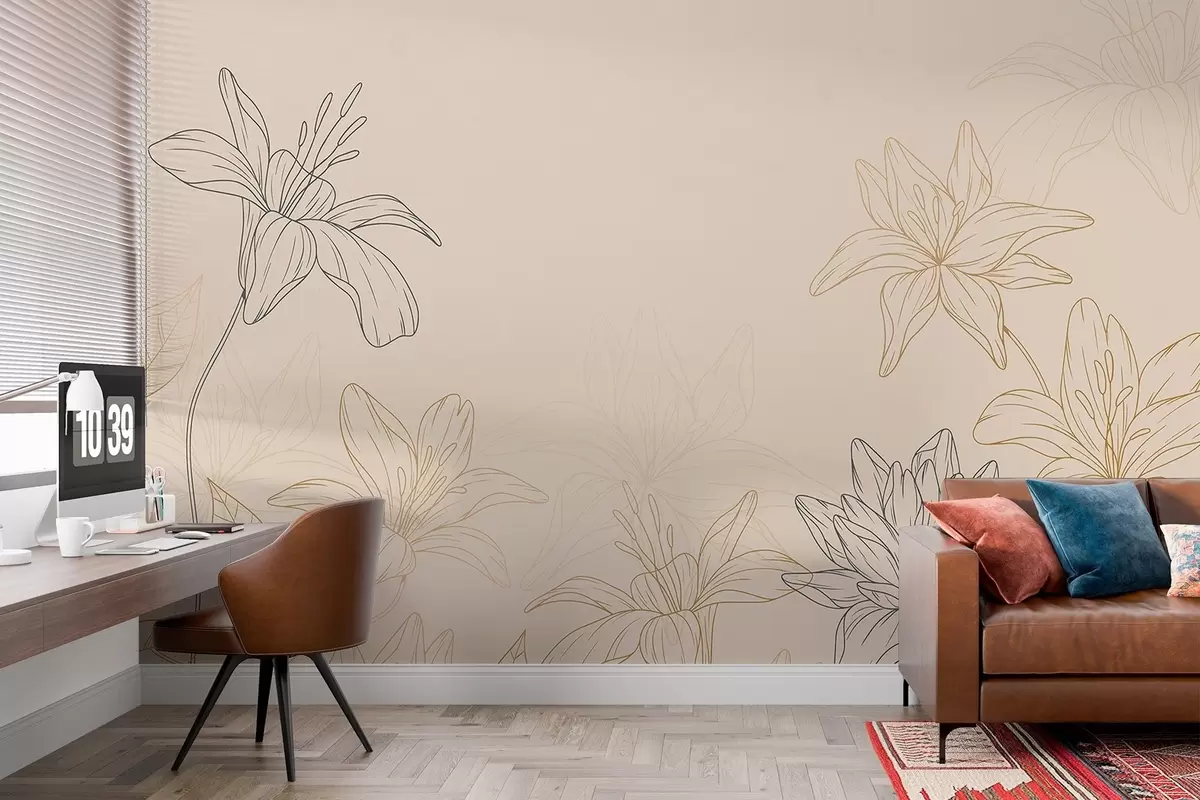 murales de pared Elegante diseño floral lineal w00774