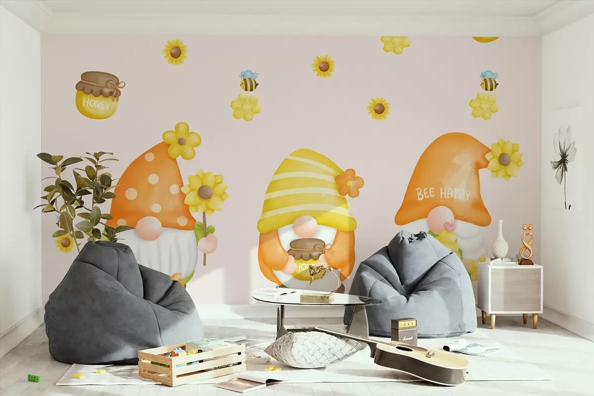 murales de pared Alegres gnomos disfrutan de las vibraciones primaverales w00787