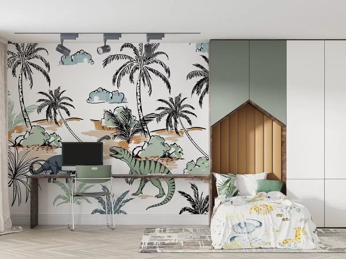 murales de pared Dinosaurios vagando por un paisaje tropical w00832
