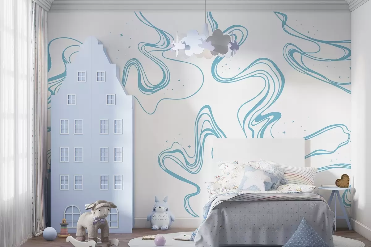 murales de pared Líneas fluidas de relajantes motivos azules w00929v1