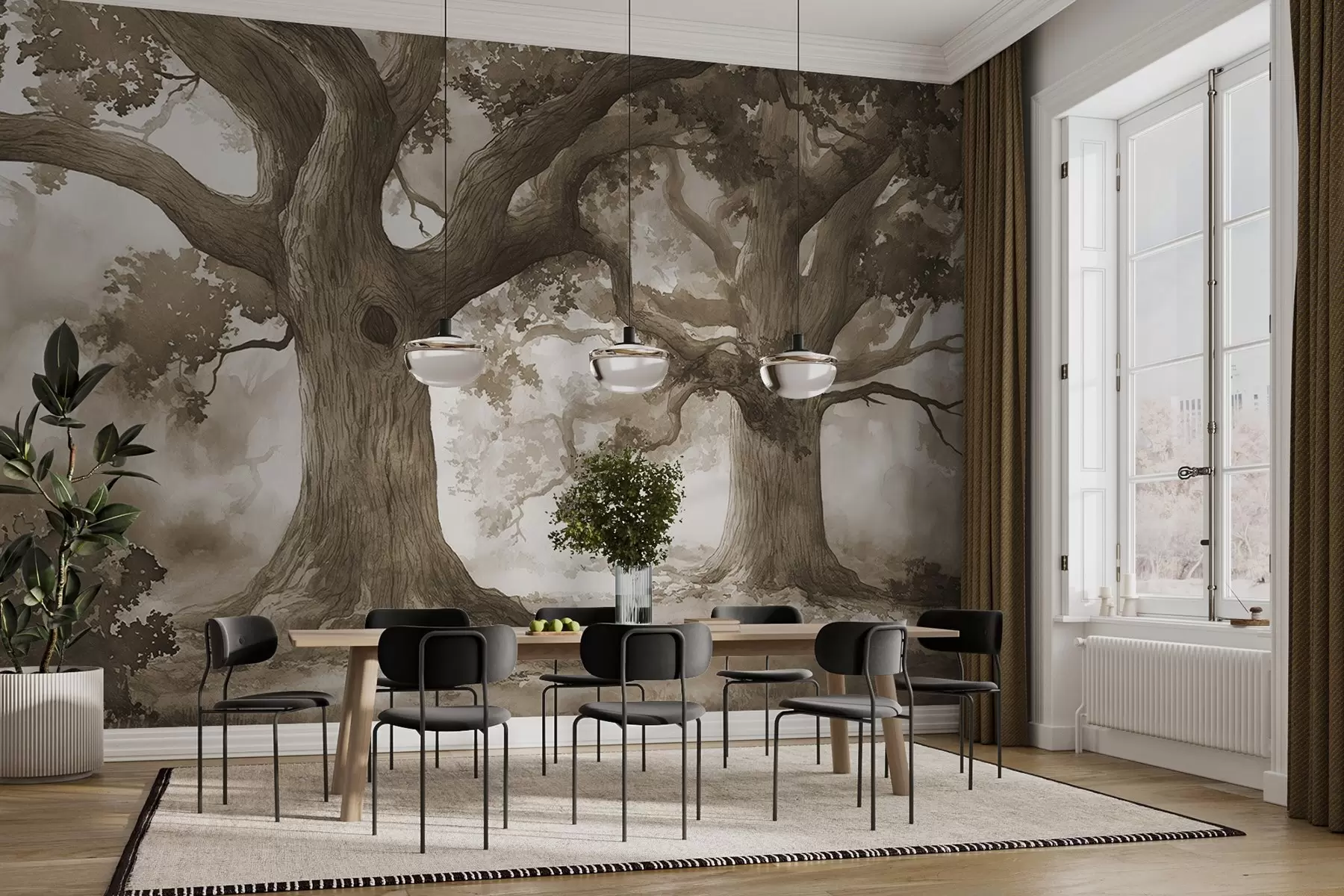 murales de pared Árboles majestuosos en un paisaje sereno w01182v1