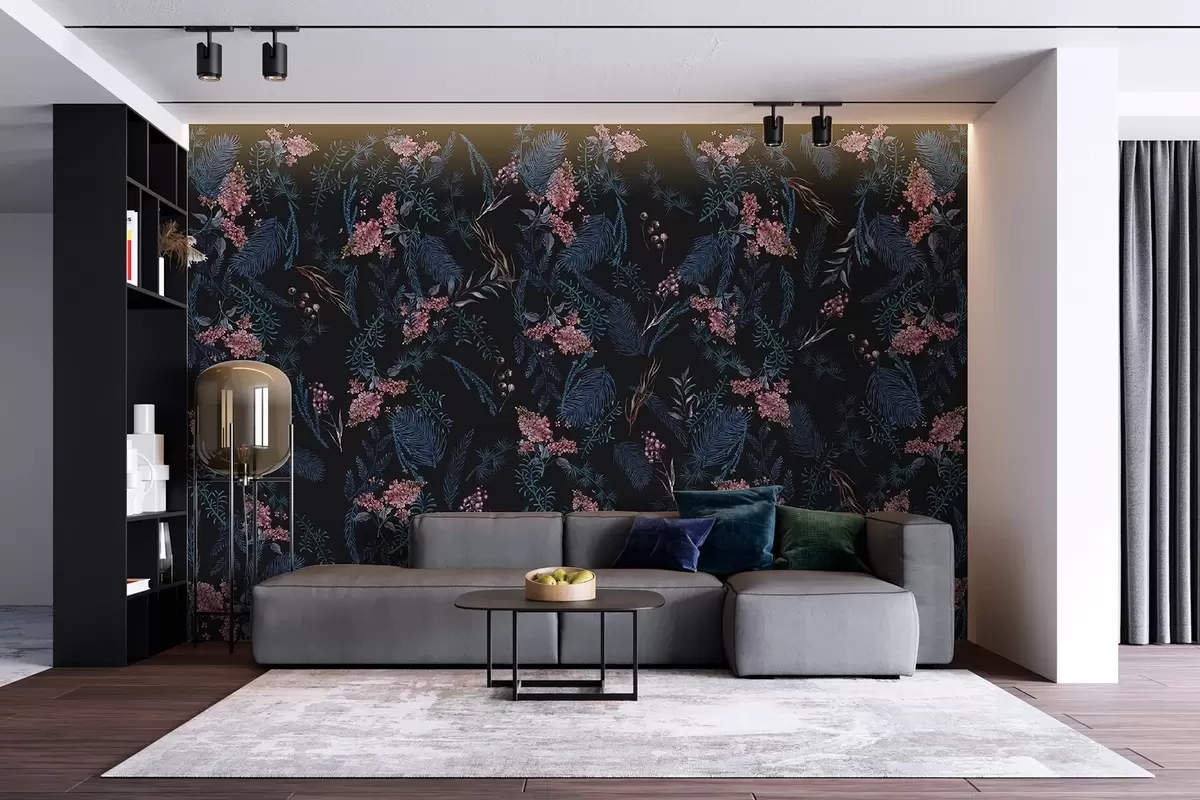 murales de pared Motivo floral con fondo oscuro u98775