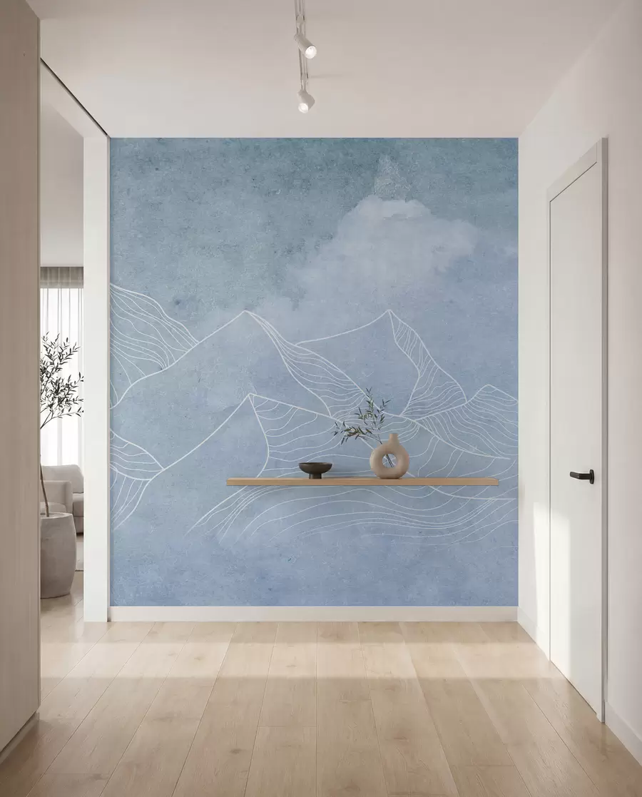murales de pared Montañas serenas en suaves tonos azules u98839v1