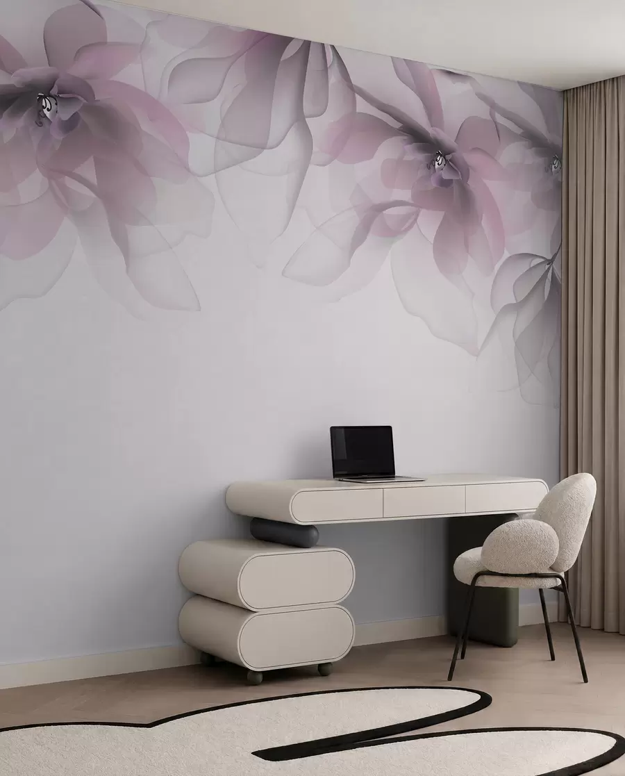 murales de pared grandes flores rosas translúcidas en la parte superior w02093