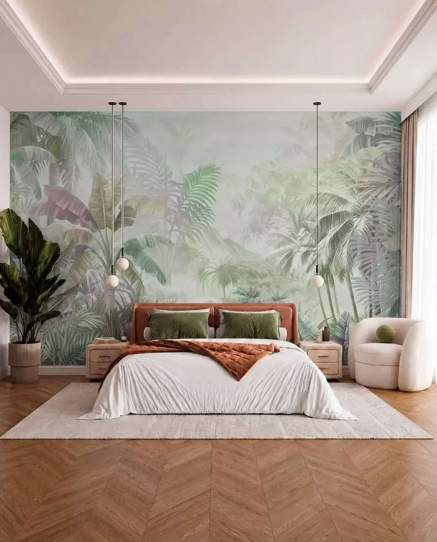 murales de pared Selva tropical en suaves tonos verdes w01931v1