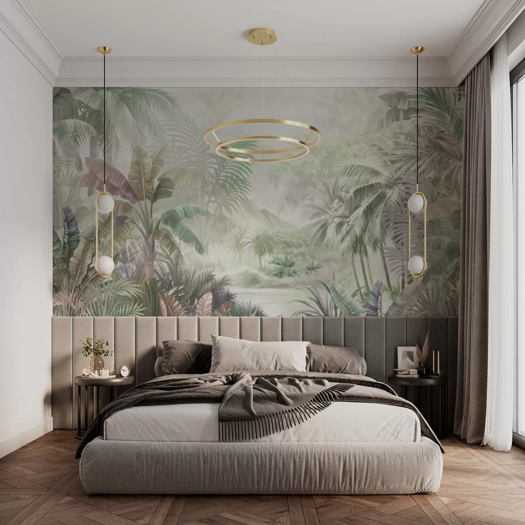 murales de pared Selva tropical en suaves tonos verdes w01931v1