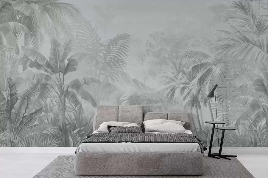 murales de pared Selva tropical en suaves tonos grises w01931v4
