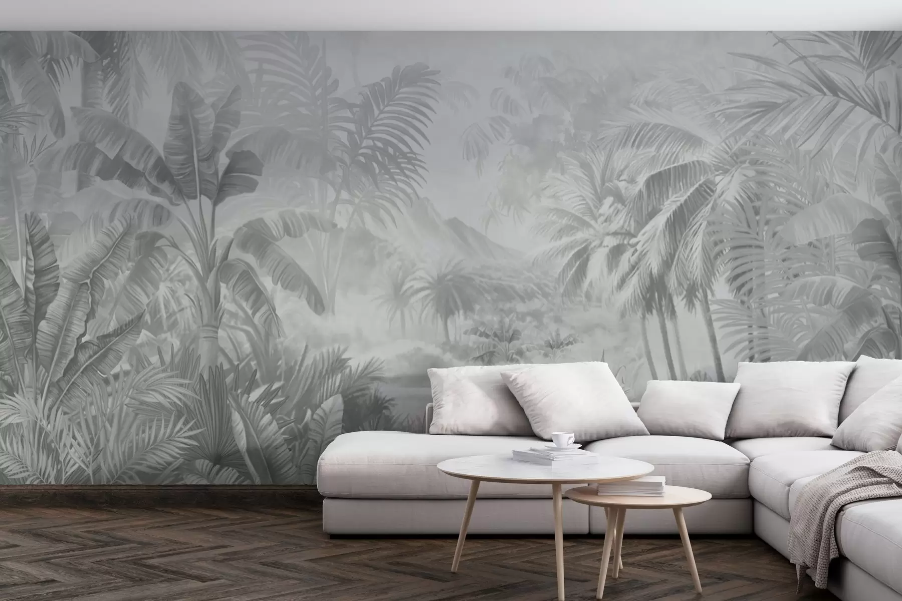 murales de pared Selva tropical en suaves tonos grises w01931v4