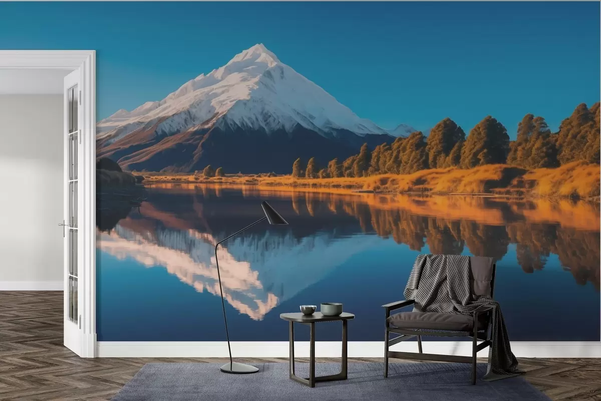 murales de pared Paisaje de montaña con bosque y río w02074