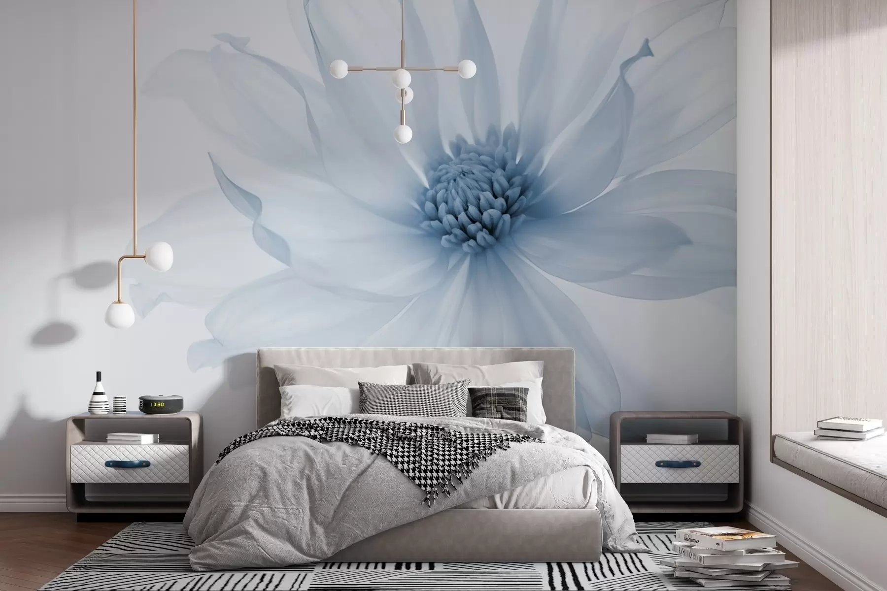 murales de pared Delicada flor azul sobre fondo claro w02077