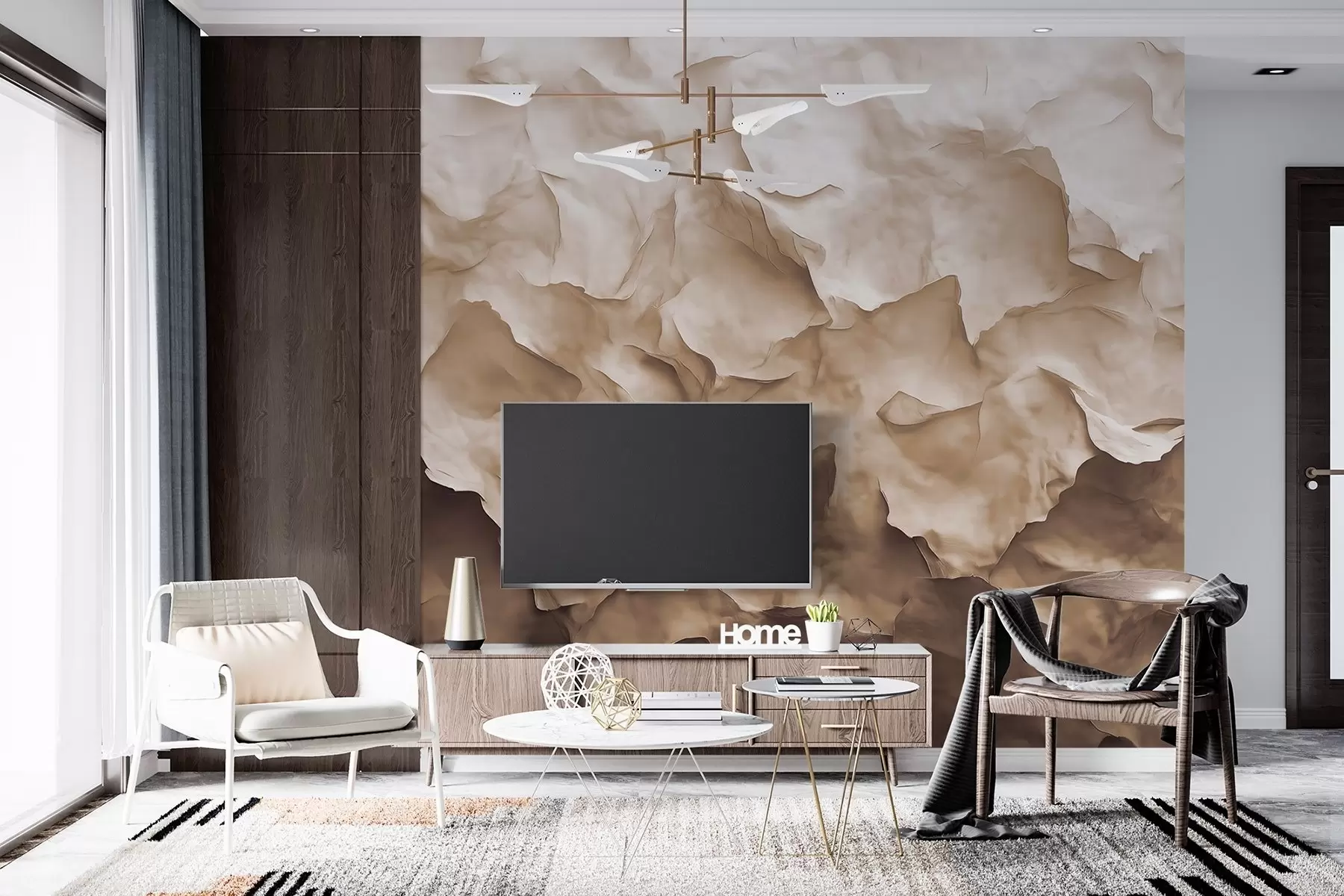 murales de pared Textura degradada en beige y blanco w02067v1
