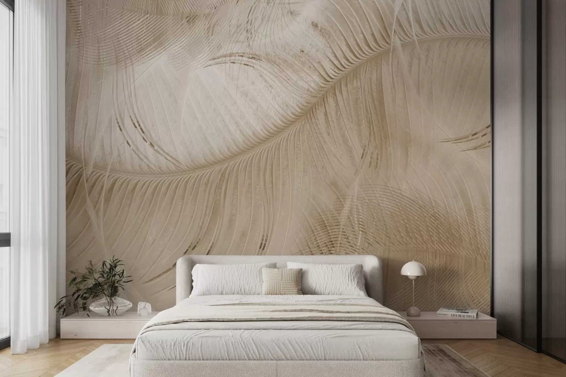 murales de pared Textura de pluma ligera en tonos beige w02072v1