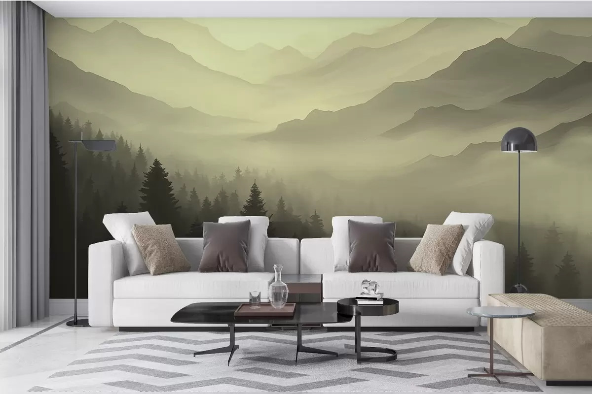 murales de pared Bosques y montañas en tonos verdes w02186v1