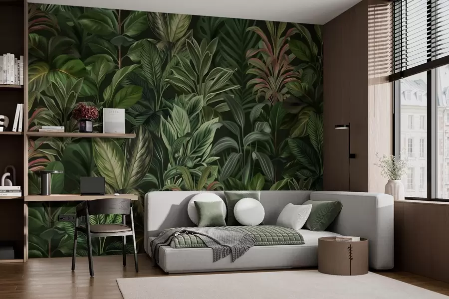 murales de pared Espeso follaje tropical verde w02126