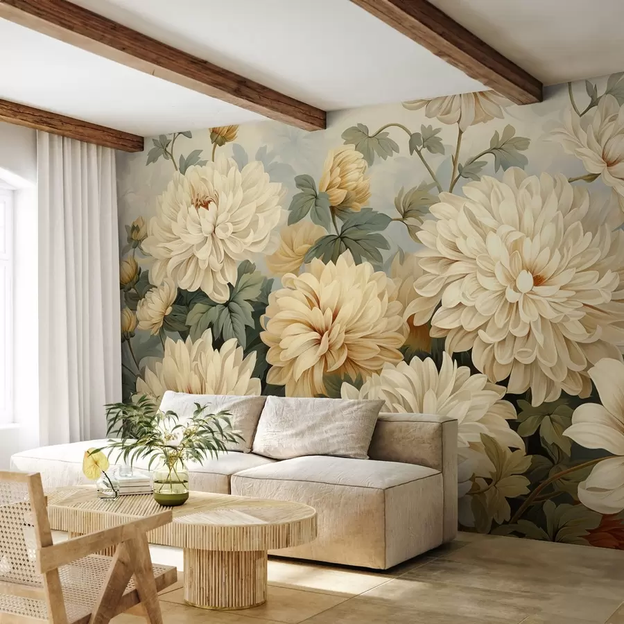 Murales de pared Crisantemos blancos estilo vintage w02176 murales de pared Crisantemos blancos estilo vintage w02176