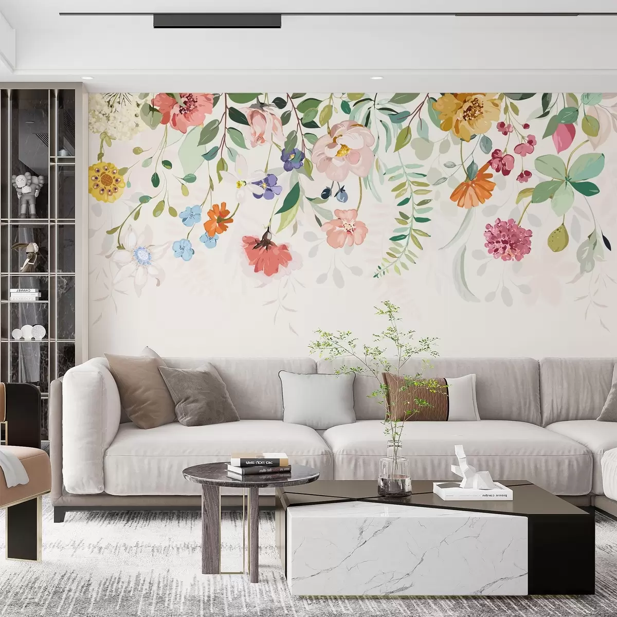 Murales de pared flores y hojas de colores brillantes en la parte superior w02201 murales de pared flores y hojas de colores brillantes en la parte superior w02201