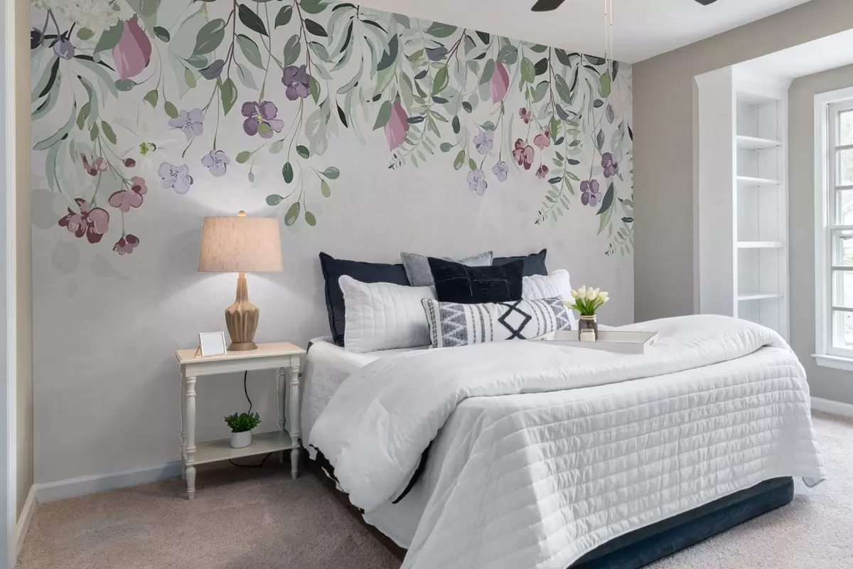 murales de pared hojas y flores moradas desde arriba w02202v1