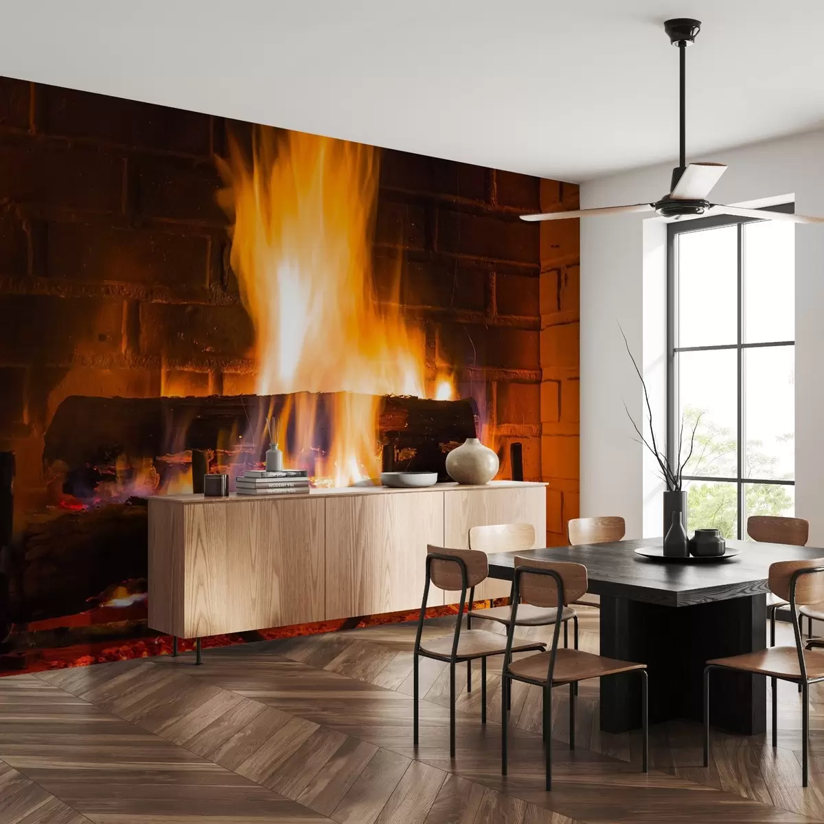 Murales de pared Acogedoras llamas en una cálida chimenea u73022 murales de pared Acogedoras llamas en una cálida chimenea u73022