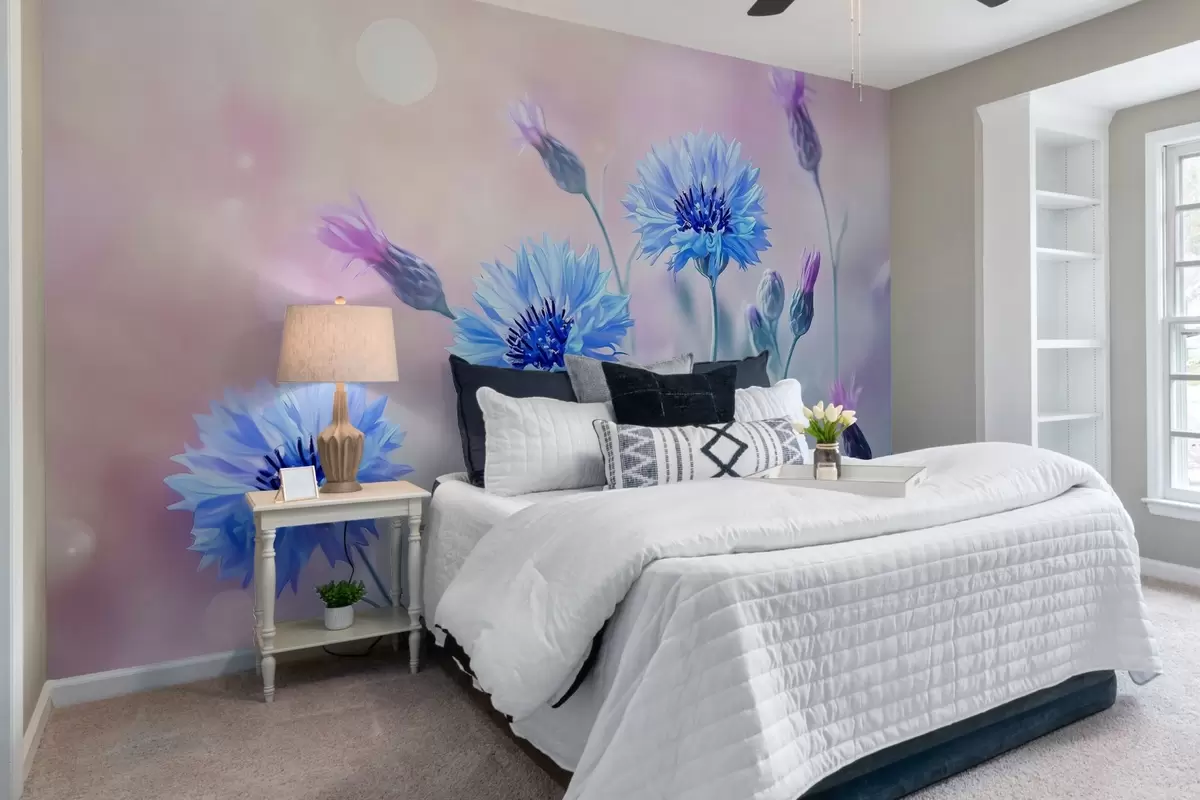 murales de pared Grandes flores de aciano sobre fondo rosa pálido w02124