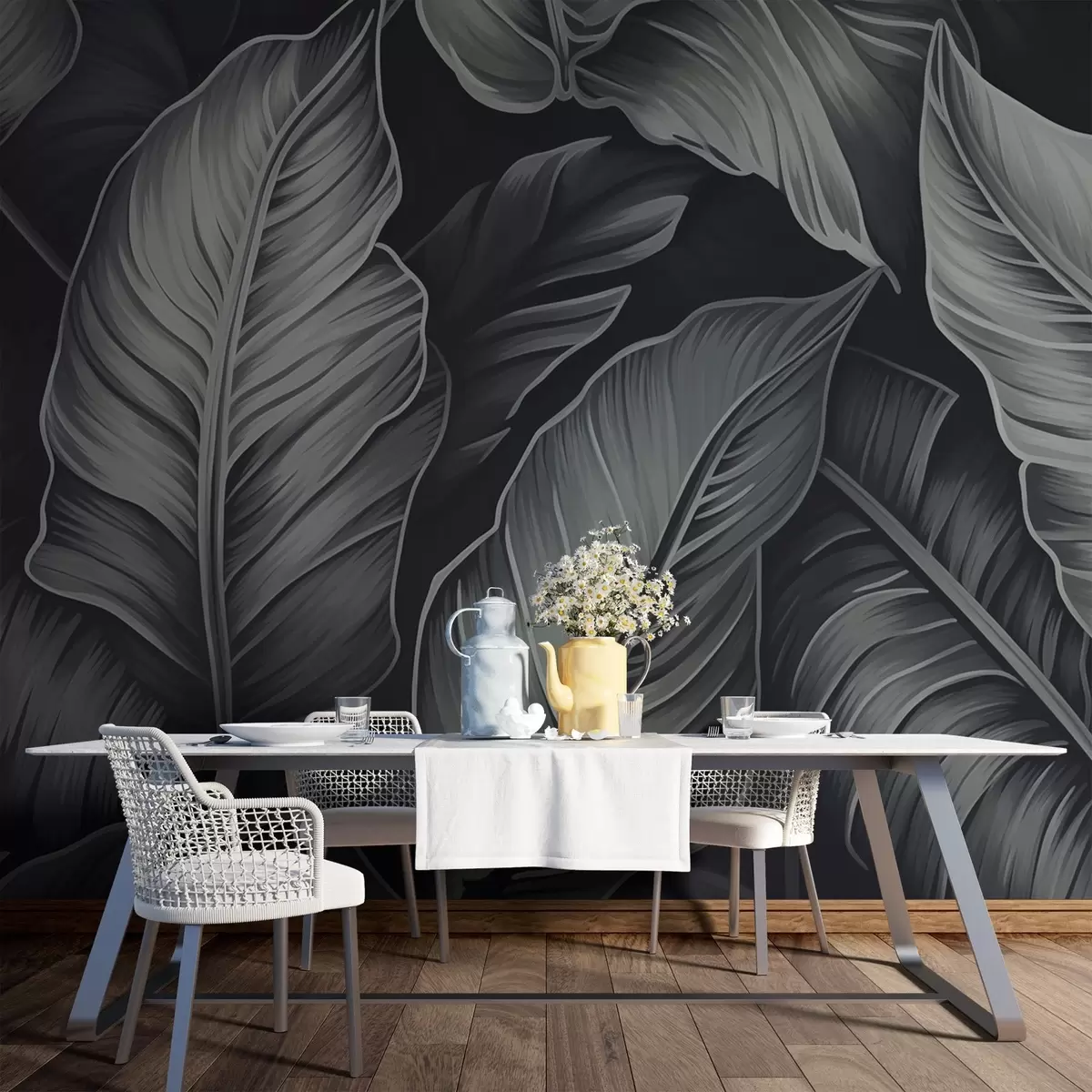 Murales de pared Hojas de plátano monocromas w02158 murales de pared Hojas de plátano monocromas w02158