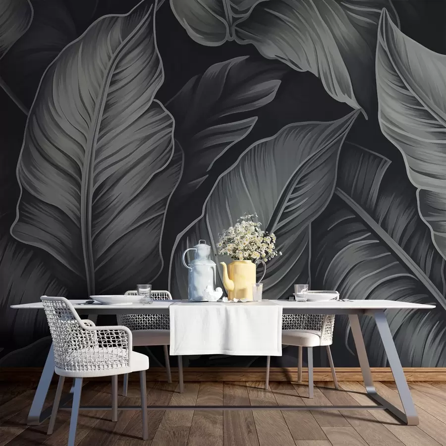 Murales de pared Hojas de plátano monocromas w02158 murales de pared Hojas de plátano monocromas w02158
