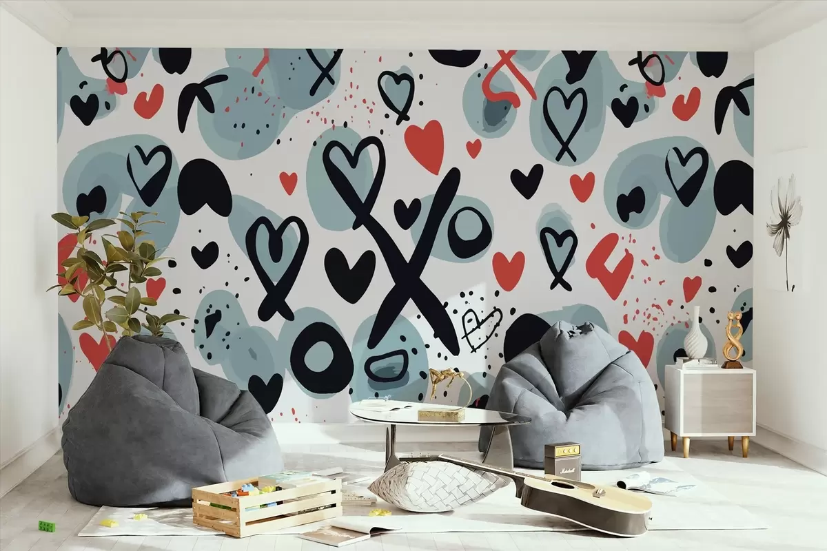 murales de pared Caos romántico con corazones w02164