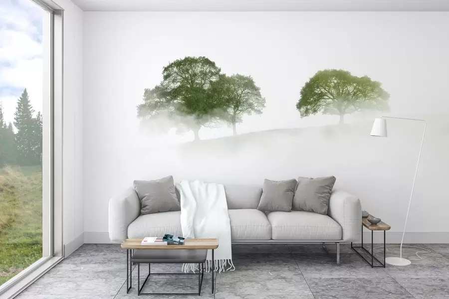 Murales de pared Árboles en la colina, minimalismo, naturaleza, paleta de colores verdes  w02148v2 murales de pared Árboles en la colina, minimalismo, naturaleza, paleta de colores verdes  w02148v2