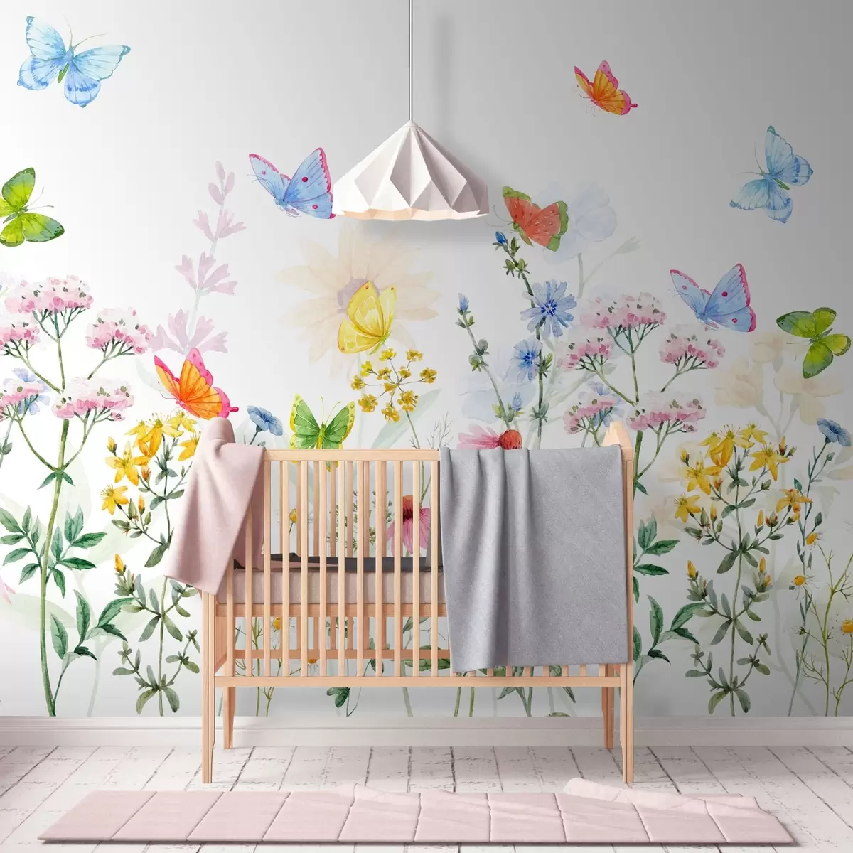 murales de pared Flores y plantas de colores y mariposas w02238