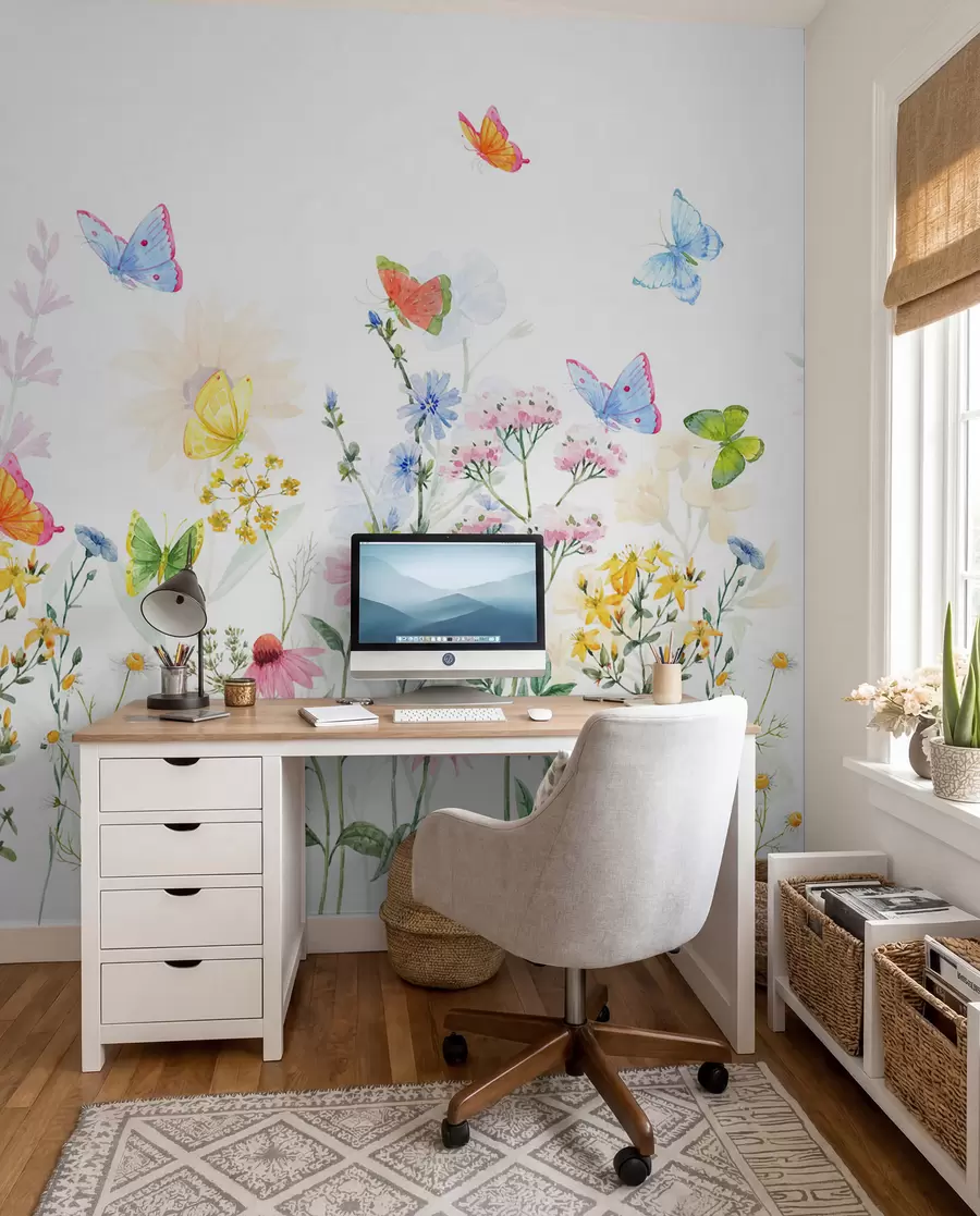 murales de pared Flores y plantas de colores y mariposas w02238