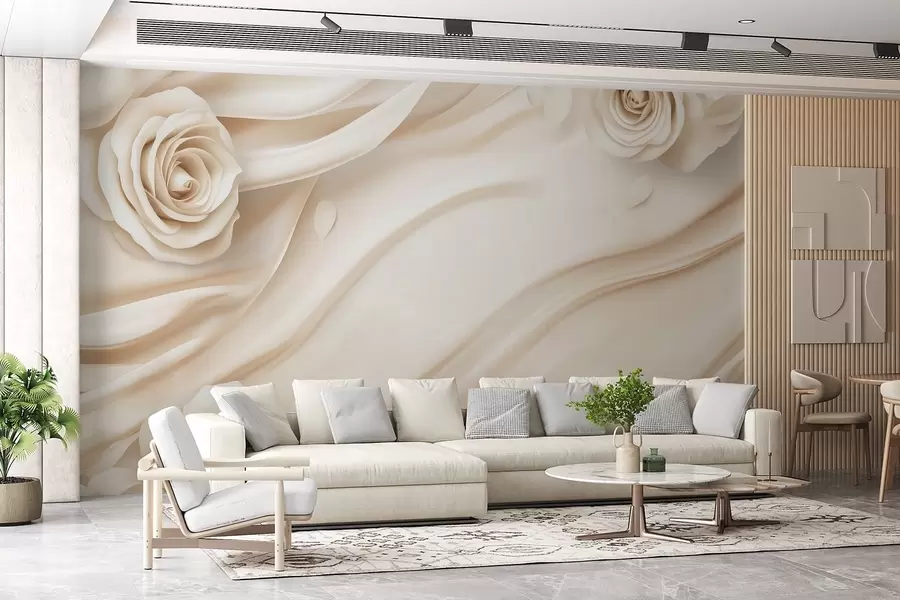 Murales de pared Elegante fondo beige con rosas w02197 murales de pared Elegante fondo beige con rosas w02197
