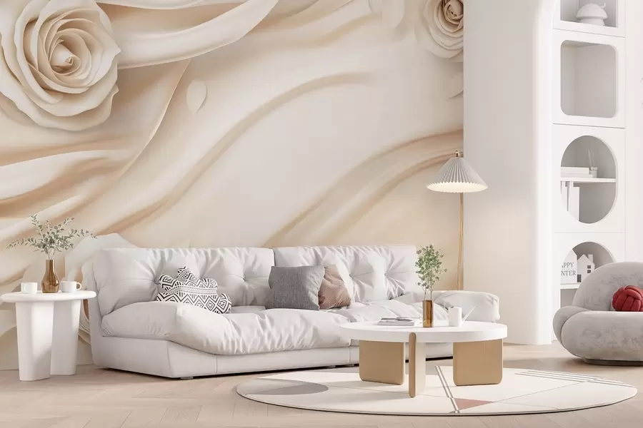murales de pared Elegante fondo beige con rosas w02197
