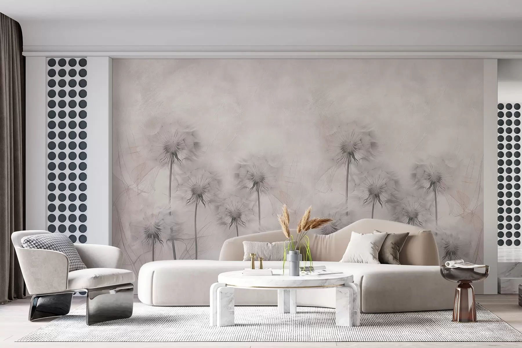 murales de pared Dientes de león sobre fondo beige claro w01895