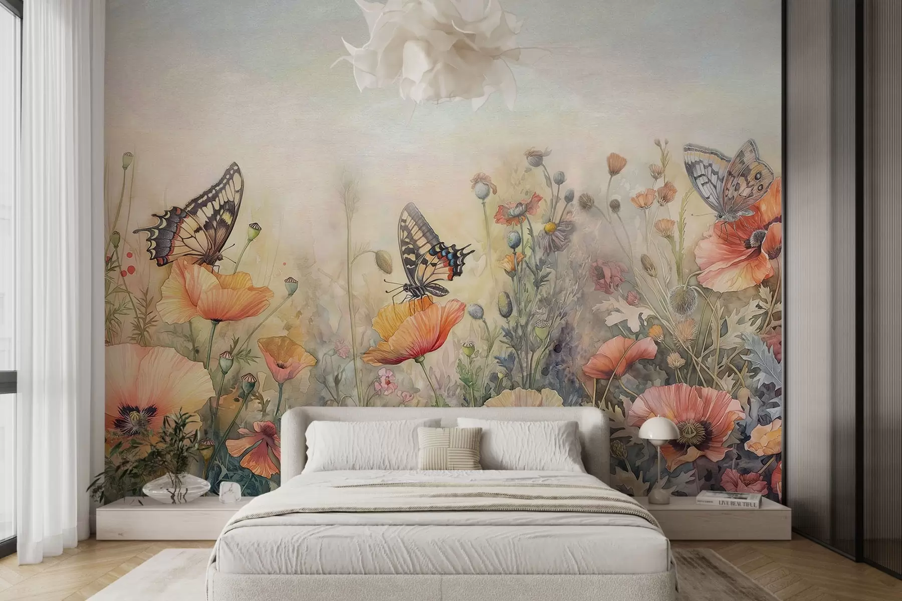 murales de pared Grandes mariposas en flores silvestres w01896