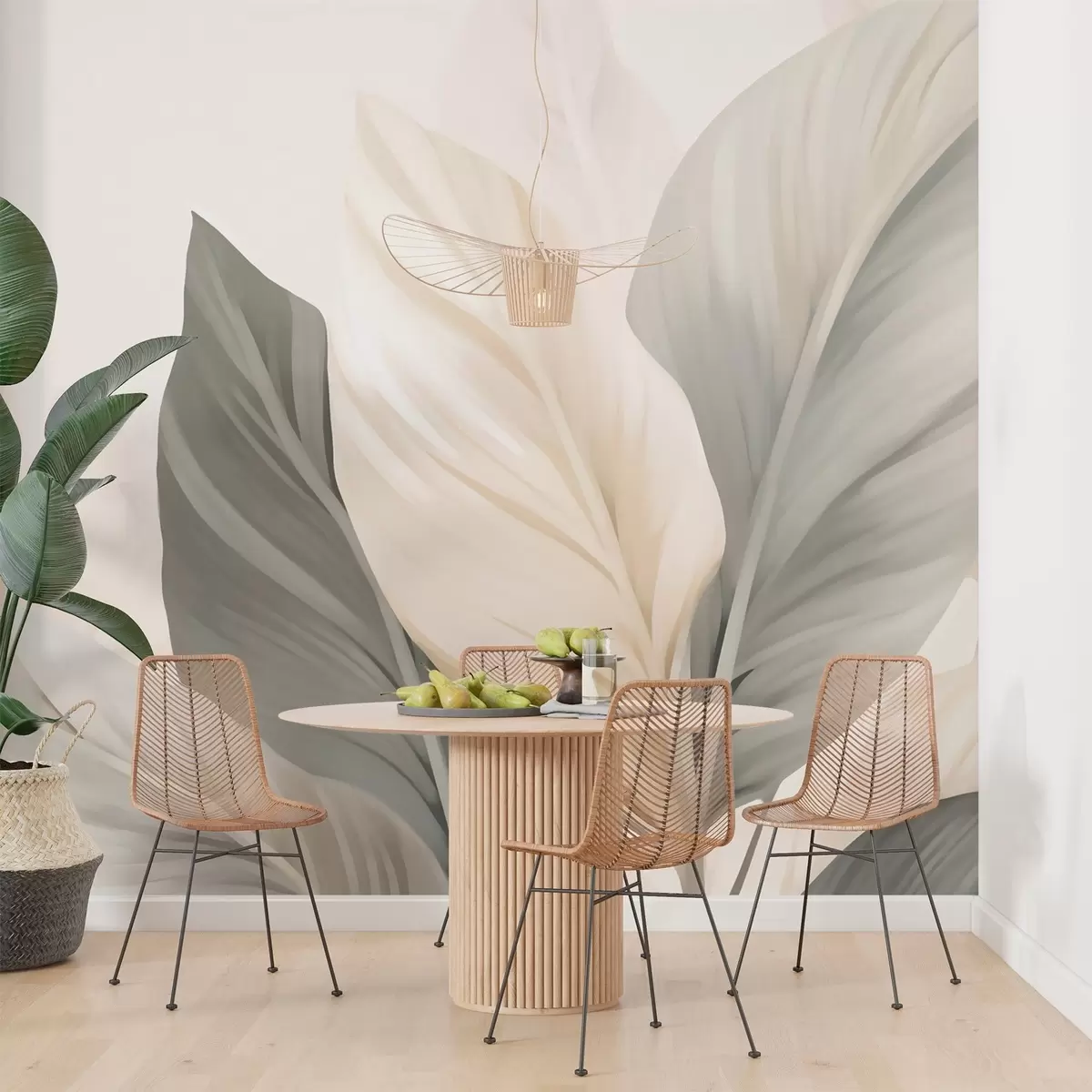 Murales de pared Hojas beige y grises sobre fondo claro w02217 murales de pared Hojas beige y grises sobre fondo claro w02217