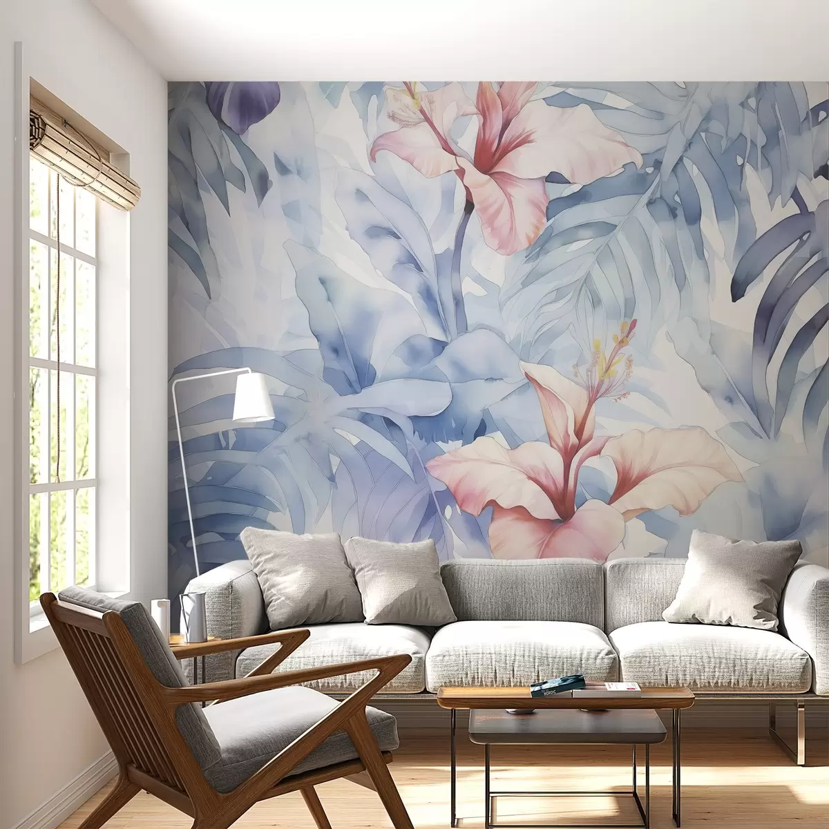 Murales de pared Tropical hojas imitación de estilo borroso acuarela w02275 murales de pared Tropical hojas imitación de estilo borroso acuarela w02275